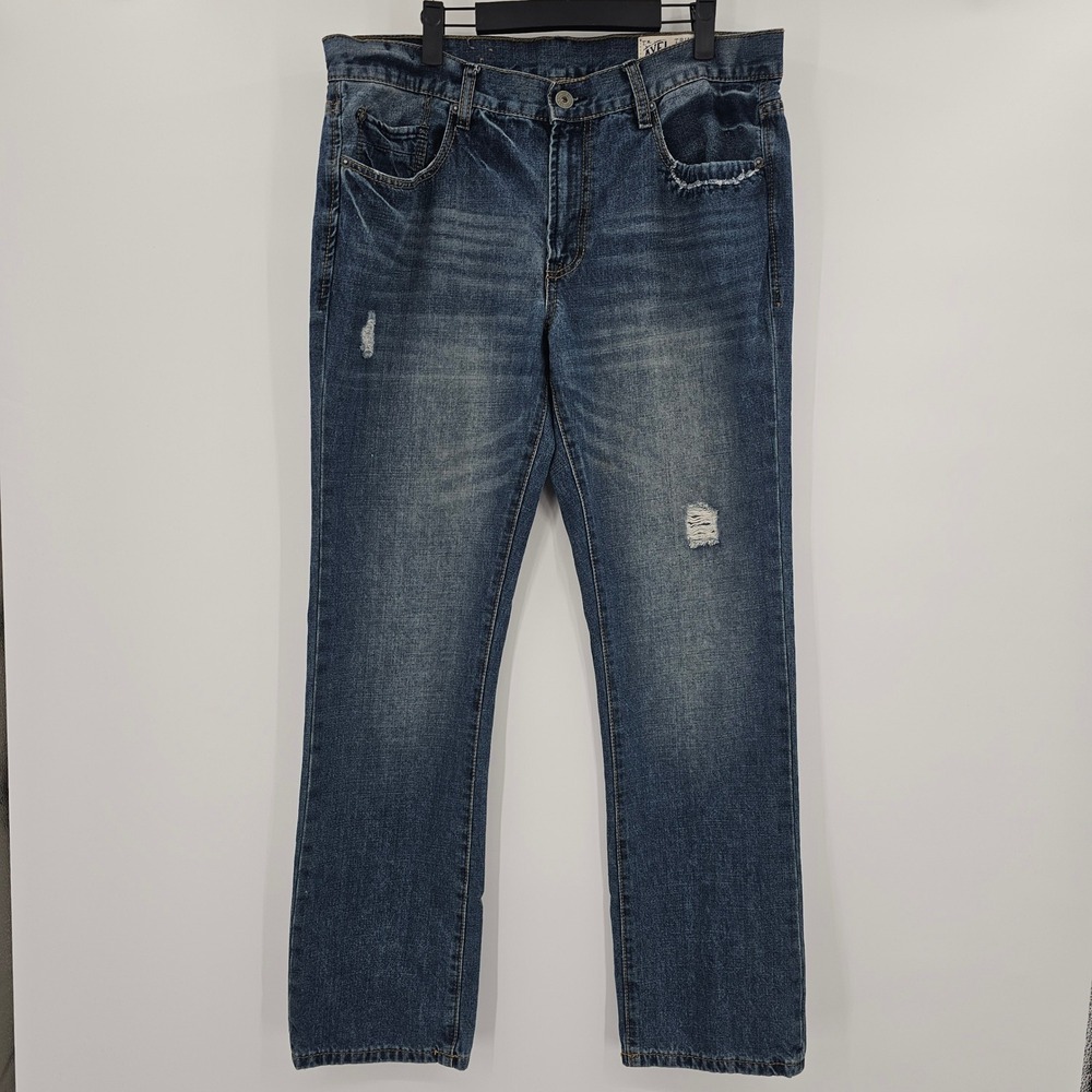 TK Axel Trumbull Slim Fit Distressed‎ Jeans Deep River Wash Mens 36x32